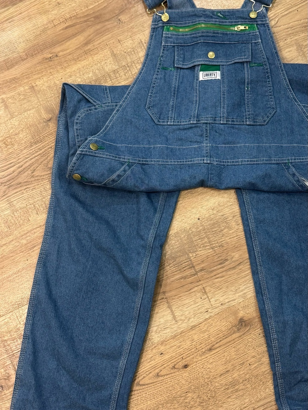 liberty Men's Dark Blue Denim Overalls with Green Trim